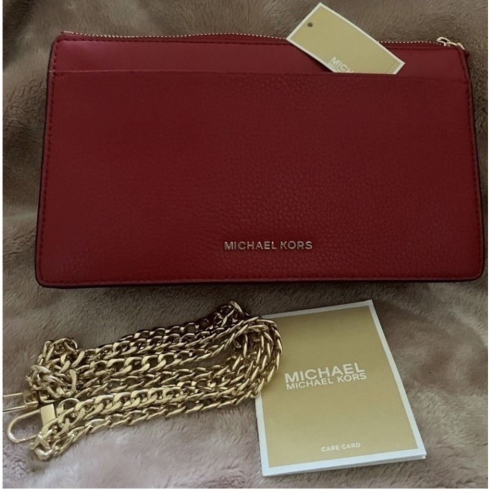 Michael Kors Empire Crimson Red Leather Convertible Crossbody Bag 32H3G8EC7L